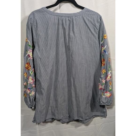 Talbot's Women's Striped Embroidered Floral Blouse Sz 1X Cotton Popover Boho - Picture 3 of 7